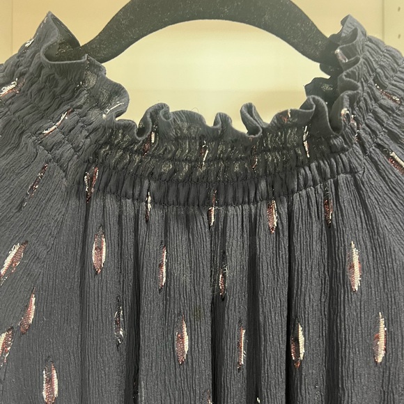 Veronica Beard Holiday Navy Blue Silver Smocked metallic Cocktail Dress Size 4 - Picture 4 of 6